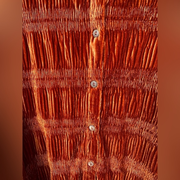 Pink Lily Wrinkle Effect Tiered Copper Rust Button Down Velvet Top XL NWOT - Picture 6 of 10